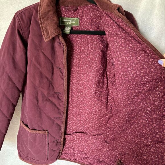 Eddie Bauer Women’s Quilted Barn Jacket Burgundy Corduroy Trim Size Small - Picture 6 of 11
